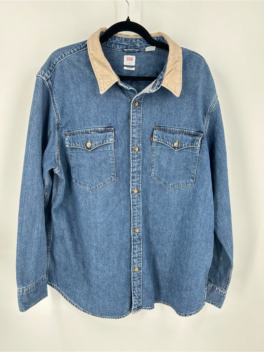 Levi's Men's XL Relaxed Fit Western Denim Shirt Tan Corduroy Collar Workwear